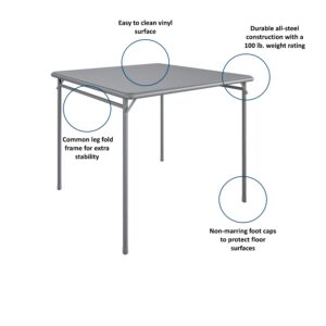 CoscoProducts COSCO Premium 5-Piece Dining Set, with 34" Vinyl Top Card Table and 4 Fabric Padded Seat & Back Folding Chairs, Gray