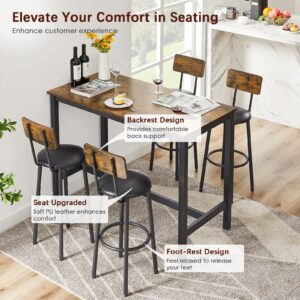 Tatub Bar Table and Chairs Set of 4, Pub Tables Bar Height, Industrial Bar Table with Stools Behind Couch, Breakfast Bar Table Set for Living Room, Kitchen, Dinning Hall, Pu Seat