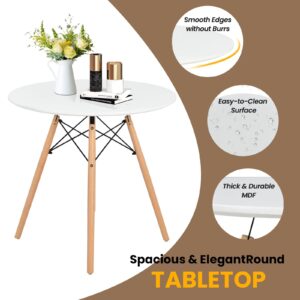 Tangkula Round Dining Table Set for 4, Kitchen Table Set with Seat & Solid Wood Legs, Round Kitchen Table and Chairs for Small Space, White