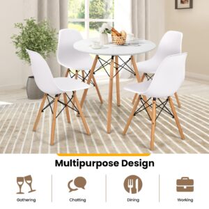 Tangkula Round Dining Table Set for 4, Kitchen Table Set with Seat & Solid Wood Legs, Round Kitchen Table and Chairs for Small Space, White