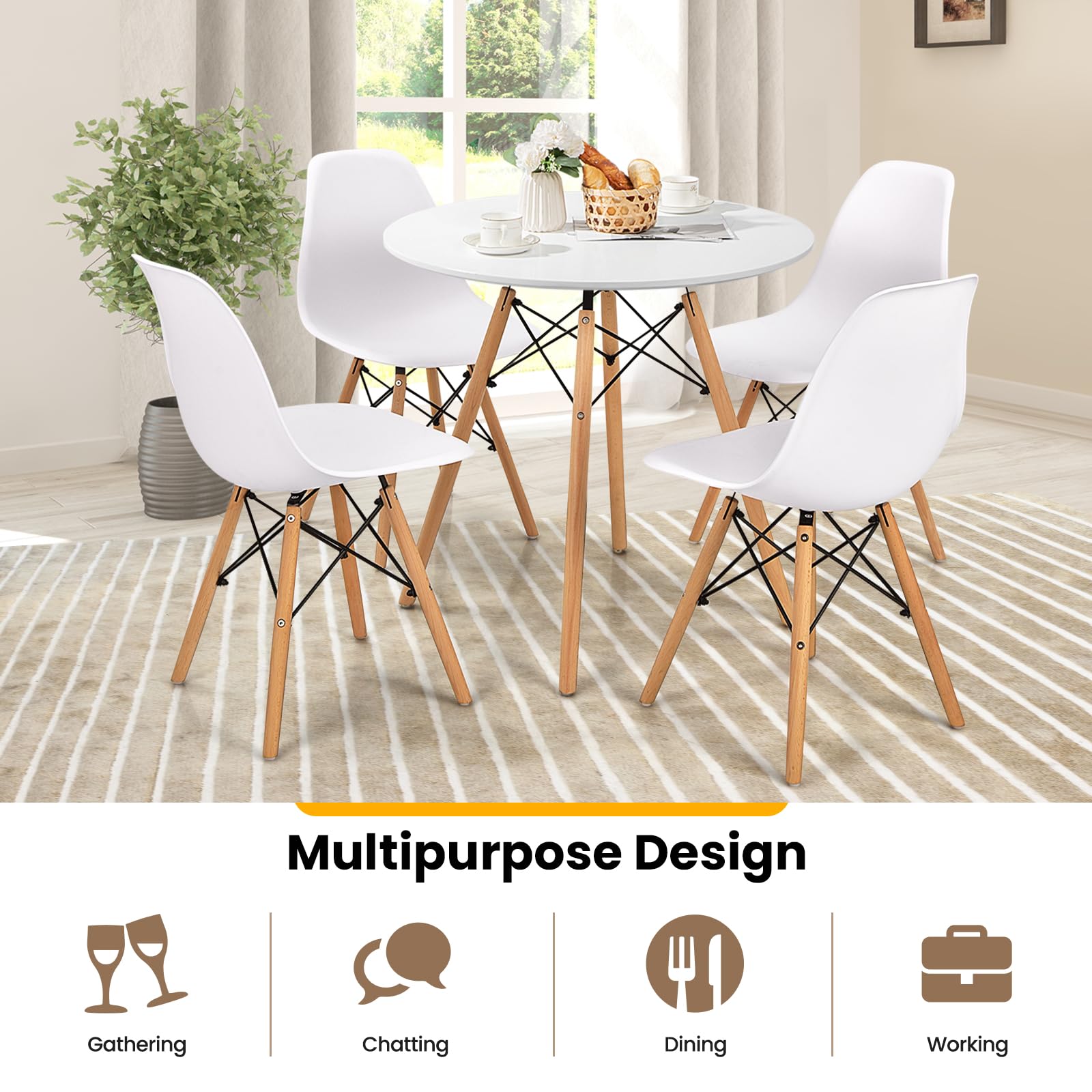 Tangkula Round Dining Table Set for 4, Kitchen Table Set with Seat & Solid Wood Legs, Round Kitchen Table and Chairs for Small Space, White