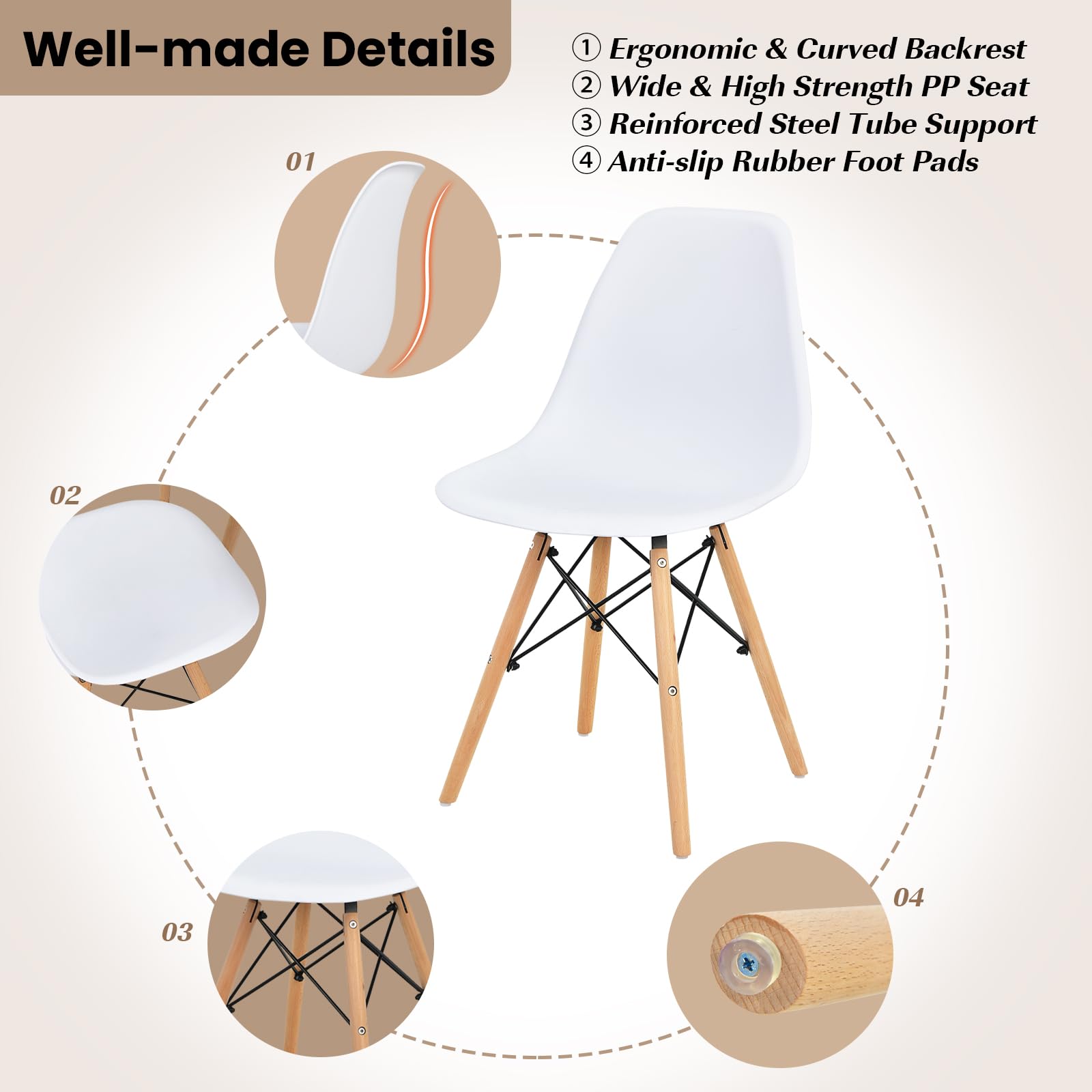 Tangkula Round Dining Table Set for 4, Kitchen Table Set with Seat & Solid Wood Legs, Round Kitchen Table and Chairs for Small Space, White