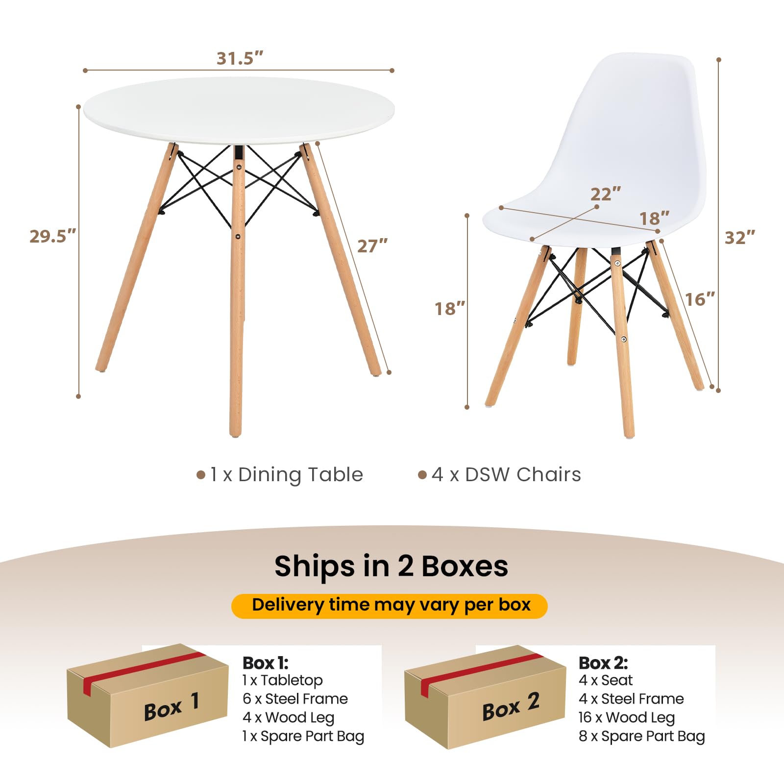 Tangkula Round Dining Table Set for 4, Kitchen Table Set with Seat & Solid Wood Legs, Round Kitchen Table and Chairs for Small Space, White