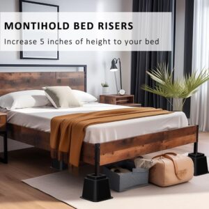 MONTIHOLD Bed Furniture Risers 5 inch, Heavy Duty Bed Lifts in Heights of 5 Inch, Furniture Risers for Bed, Couch, Desk, Sofa, Chair, Table Legs Extenders (Set of 6, Black)