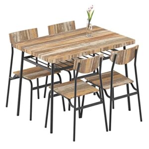 sthouyn 43" dinning table sets for 4, industrial rectangular kitchen table and chairs set, metal frame & storage rack, kitchen, dining room, dinette, breakfast small space (brown (5 piece))