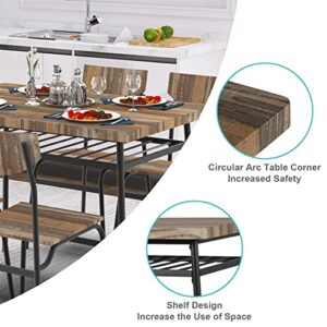 STHOUYN 43" Dinning Table Sets for 4, Industrial Rectangular Kitchen Table and Chairs Set, Metal Frame & Storage Rack, Kitchen, Dining Room, Dinette, Breakfast Small Space (Brown (5 Piece))