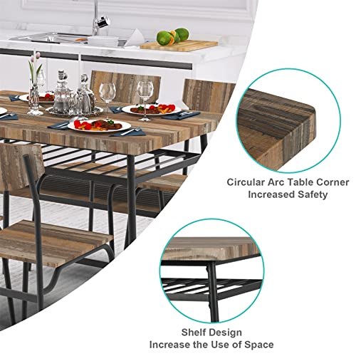 STHOUYN 43" Dinning Table Sets for 4, Industrial Rectangular Kitchen Table and Chairs Set, Metal Frame & Storage Rack, Kitchen, Dining Room, Dinette, Breakfast Small Space (Brown (5 Piece))