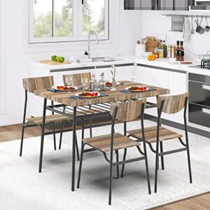 STHOUYN 43" Dinning Table Sets for 4, Industrial Rectangular Kitchen Table and Chairs Set, Metal Frame & Storage Rack, Kitchen, Dining Room, Dinette, Breakfast Small Space (Brown (5 Piece))