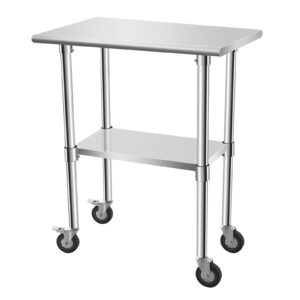 KODOM Food Prep Stainless Steel Table 30" x 18", Heavy Duty Workbench with Adjustable Under Shelf, Commercial Worktable with 4 Casters for Commerical Kitchen, Restaurant, Home and Hotel