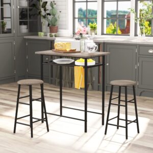 Weehom Bar Table with 2 Bar Stools, Pub Dining Table Set, Kitchen Counter Height Table with Bar Chairs, Bistro Table Sets for Kitchen Living Room, Built in Storage Layer