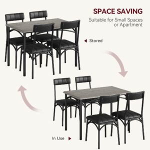 IDEALHOUSE Kitchen Table Set with Chairs, Dining Table Set for 4, Metal and Wood Rectangular Dining Room Table Set with 4 Upholstered Chairs, 5 Piece Dining Set for Small Space, Apartment, Rustic Grey