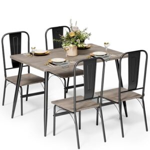 Gizoon Dining Table Set for 4 with One Table and Four Chairs, Small Space Dinette for Kitchen, Dining Room, Bistro, Modern Kitchen Table Set for Small Space, Apartment