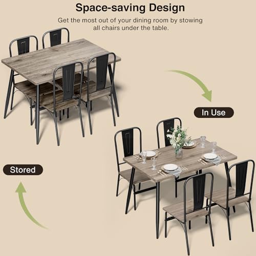 Gizoon Dining Table Set for 4 with One Table and Four Chairs, Small Space Dinette for Kitchen, Dining Room, Bistro, Modern Kitchen Table Set for Small Space, Apartment