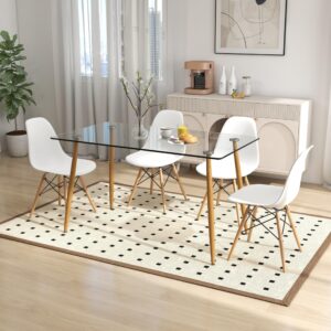 Tangkula Dining Table Set for 4, Modern Kitchen Table and Chairs Set of 4, Glass Dining Room Table Set for Small Living Room, Kitchen