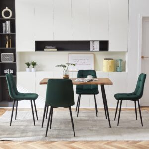 NORDICANA 5-Piece Dining Table Set, 47 in Modern Irregular Rectangle Kitchen Table & 4 Forest Green Velvet Upholstery Side Chairs, Metal Legs, Dining Room Set for 4