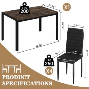 Recaceik Dining Table Set for 4, Kitchen Table and Chairs for 4, Faux Marble Kitchen Table Set with 4 Upholstered PU Leather Chairs, Dining Room Table Set for Kitchen Dining Room