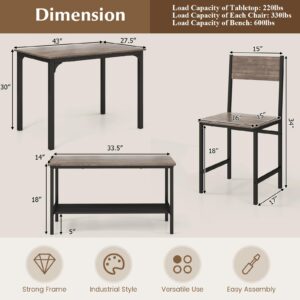 Tangkula Dining Table Set for 4, Kitchen Table and 2 Chairs for 4 with Bench, 4 Piece Dining Table Set for Small Space, Apartment