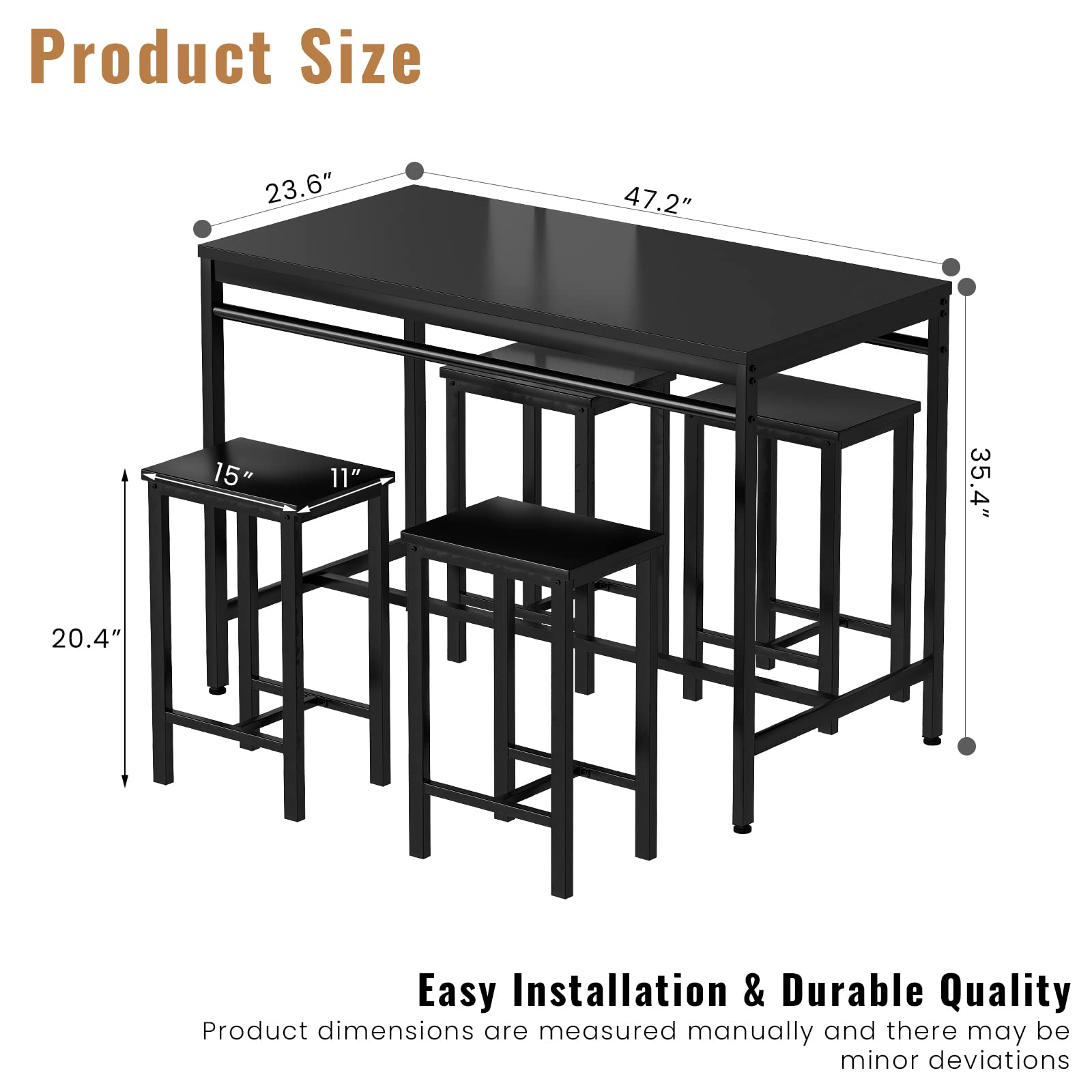 Recaceik 5 PCS Dining Table Set, Modern Kitchen Table and Chairs for 4, Wood Pub Bar Table Set Perfect for Breakfast Nook, Small Space Living Room