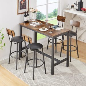 kivenjaja 5-piece bar table set for 4, rustic brown, counter height dining table set for kitchen living room restaurant small space