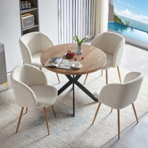 Homedot 5 Pieces Dining Table Set for 4, Home Kitchen Round Dining Table with Thick Tabletop and 4 Upholstered Arm Chairs, Faux Wood Round Table with Comfy Accent Chair for Living Room,Restaurant