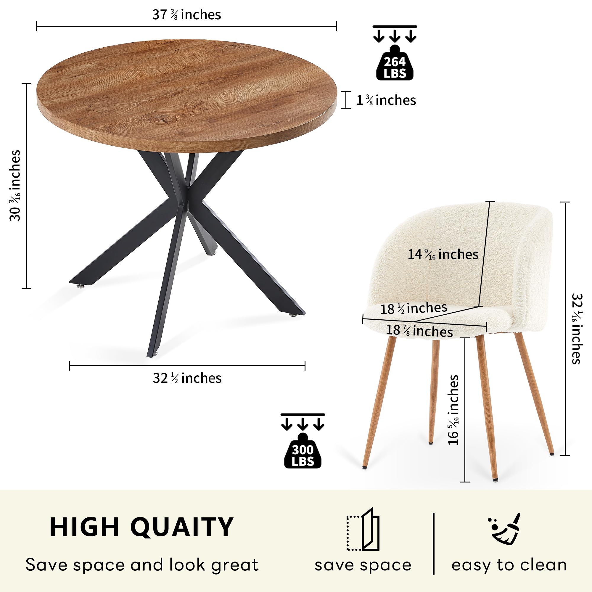 Homedot 5 Pieces Dining Table Set for 4, Home Kitchen Round Dining Table with Thick Tabletop and 4 Upholstered Arm Chairs, Faux Wood Round Table with Comfy Accent Chair for Living Room,Restaurant