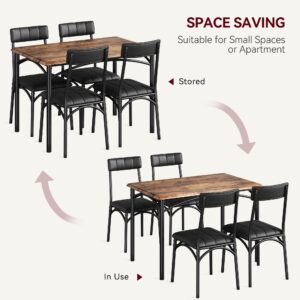 Fancihabor Dining Table Set for 4, Kitchen Table and Chairs, Rectangular Dining Room Table Set with 4 Upholstered Chairs, 5 Piece Kitchen Table Set for Small Space, Apartment, Retro Brown