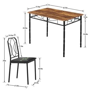 VECELO 5 Pieces Sets,43.3" Table&Chairs for 4,Industrial Counter Height Tabletop with Bar Stools, Rectangle Breakfast Chairs, Living Room, Apartment, Dining Table for 4, Brown