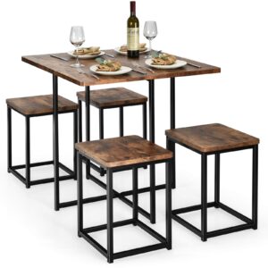 giantex 5 piece dining table set, dining set for 4 with square stools, small kitchen table set with metal frame, compact design for small space, home kitchen bar pub apartment