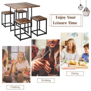 Giantex 5 Piece Dining Table Set, Dining Set for 4 with Square Stools, Small Kitchen Table Set with Metal Frame, Compact Design for Small Space, Home Kitchen Bar Pub Apartment