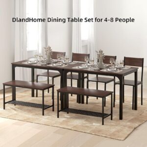 SogesGame Dining Table Set for 4, 43" Dining Room Table with Bench and 2 Chairs, 4 Pieces Modern Kitchen Table Set for Breakfast Nook, Dinette, Kitchen and Dining Room, Dark Walnut