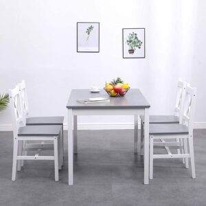 SogesPower 4-Person Dining Table Set 5 Pieces, Wood Kitchen Table Set with 4 Chairs for Kitchen Dining Room Restaurant, Grey and White