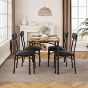 GAOMON Dining Table Set for 4, Kitchen Table and Chairs for 4 with Upholstered Chairs, 5 Piece Dining Room Table Set, Rectangular Kitchen Table Set for Small Space, Apartment, Studio, Rustic Brown