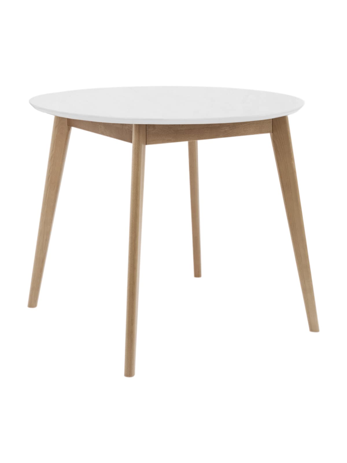 DAIVA CASA Orion Round Table for 4 Person - Birch Solid Wood Kitchen & Dining Room Furniture - Mid Century Modern Scandinavian Style – White Brown Table 37 inch