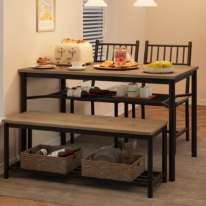 gaomon dining table set for 4, kitchen table and chairs for 4 with wine rack, dining room table set with bench, rectangular kitchen table set for small space, apartment, studio, retro gray