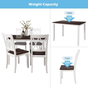 Harper & Bright Designs 5 Piece Dining Table Set, Wood Kitchen Table Set with Table and 4 Chairs, Ivory White and Cherry