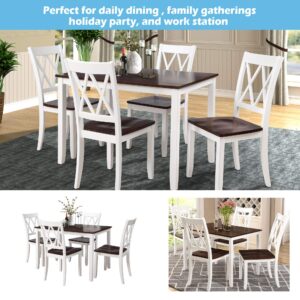 Harper & Bright Designs 5 Piece Dining Table Set, Wood Kitchen Table Set with Table and 4 Chairs, Ivory White and Cherry