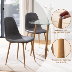 STYLIFING Dining Table Set Modern 5 Pieces Dining Room Set Mid Century Round Tempered Glass Kitchen Table and 4 Deep Grey Modern Fabric Chairs with Metal Legs