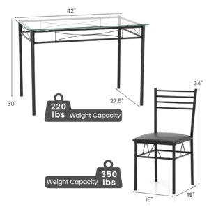 NAFORT 5-Piece Dining Table Set for 4, Modern 3/8’’ Tempered Glass Kitchen Room Table with 4 Upholstered Dining Chairs, Space-Saving Dinette Tables with Metal Frame for Apartment, Office