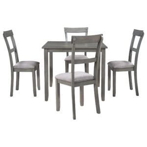 Aprilsoul 5 Piece Set Industrial Wooden Table and 4 Chairs, with High-Density Foam Burlap Upholstered Cushions for Dining, Living Room, and Kitchen, Easy to Assemble, Grey, 5-Pice