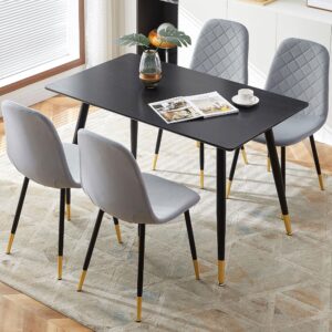 homedot 5 pieces dining room set for 4, 47" modern rectangular dining table & 4 elegant velvet high-back dining chair with sturdy metal legs for kitchen,dining,living room