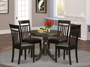 east west furniture anca5-cap-lc 5 piece dinette set for 4 includes a round kitchen table with pedestal and 4 faux leather upholstered dining chairs, 36x36 inch, cappuccino