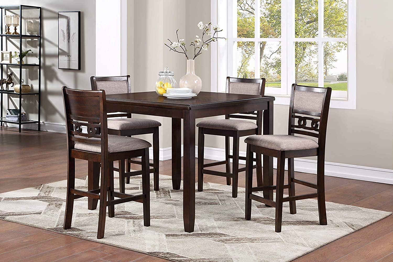 New Classic Furniture Gia 5-Piece Dining Table with Four Chairs, 42" Counter Set, Cherry