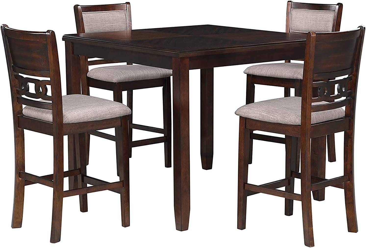 New Classic Furniture Gia 5-Piece Dining Table with Four Chairs, 42" Counter Set, Cherry