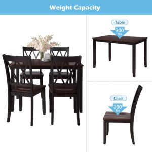 Merax 5-Piece Wooden Dining Room Set, Rectangular Wood Kitchen Table and 4 Chairs, Cherry+ Black