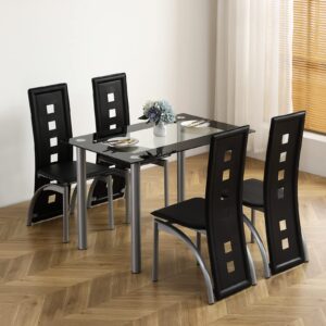 imseigo modern dining table set for 4, 5-piece kitchen table set with 1 tempered glass & 4 pvc chairs for small space, space saving rectangular table & chair set for kitchen, dining room, black grey