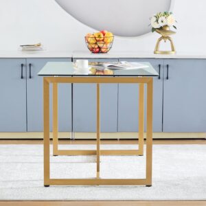 Glass Dining Table for 4 to 6 People, 47.2 Inches Modern Rectangular Dinner Table with Clear Tempered Glass Top & Golden Steel Legs for Home Office Kitchen Dining Room