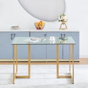 Glass Dining Table for 4 to 6 People, 47.2 Inches Modern Rectangular Dinner Table with Clear Tempered Glass Top & Golden Steel Legs for Home Office Kitchen Dining Room