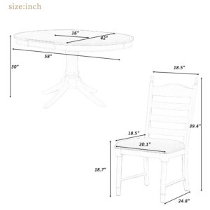 LUMISOL 5 Piece Round Extendable Dining Room Table Set with Chairs for Small Space of 4-6 Persons, Solid Wood Round Kitchen Dining Furniture Table Set with Upholstered Chairs, Farmhouse Dining Set