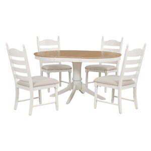 LUMISOL 5 Piece Round Extendable Dining Room Table Set with Chairs for Small Space of 4-6 Persons, Solid Wood Round Kitchen Dining Furniture Table Set with Upholstered Chairs, Farmhouse Dining Set