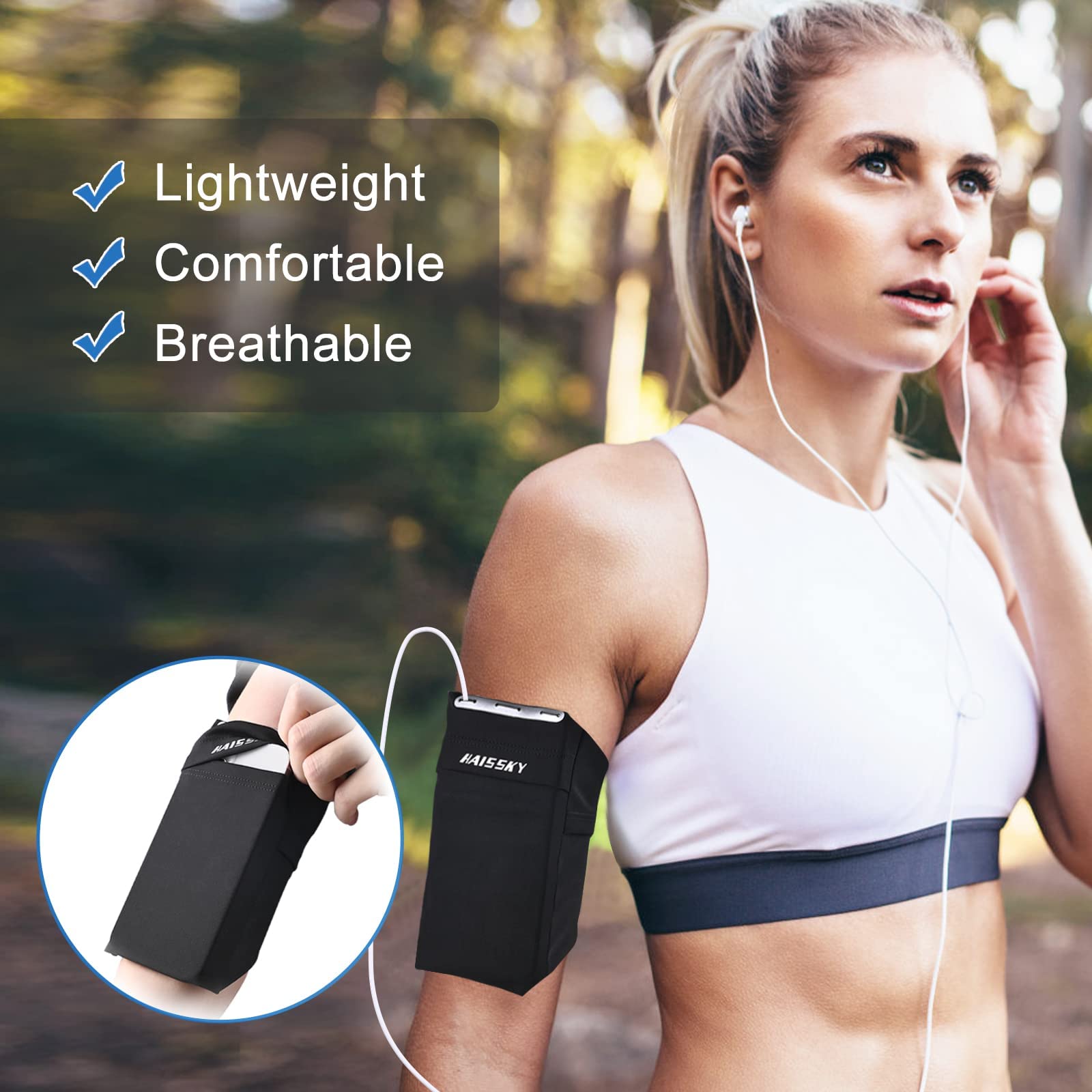 Running Cell Phone Armband with Earbuds Pocket, Up to 6.7 inch Phone Key Holder for iPhone 14 Pro Max/12 13 14 Pro/11/XS/XR/X, Sports Arm Bands with Strap for Runners, Women, Men, Exercise & Gym